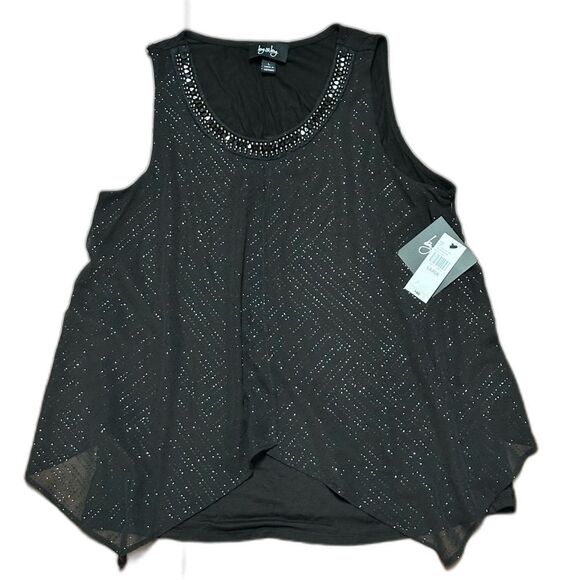 Black Sparkle Embellished Sleeveless Cami Holiday Xmas New Years Top Flowy Sz L - Picture 1 of 7